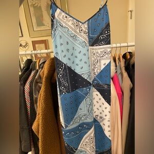 STAUD. Blue Bandana Patchwork Print Midi Dress